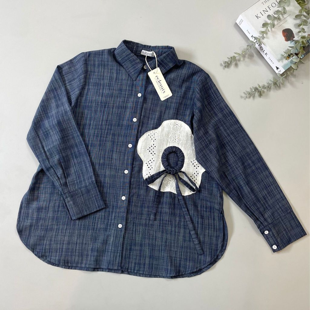 Image of Eclemix Top Orio | Atasan Kemeja kerja stripes patch katun bordir bunga | Smart Casual